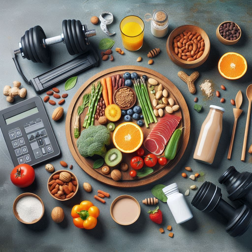 Stylized calm desk with plant, glass, and warm neutral surfaces